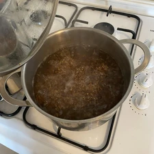 Simmering rye in pan