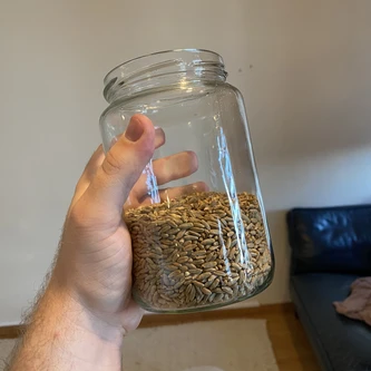 Showing jar filled with rye